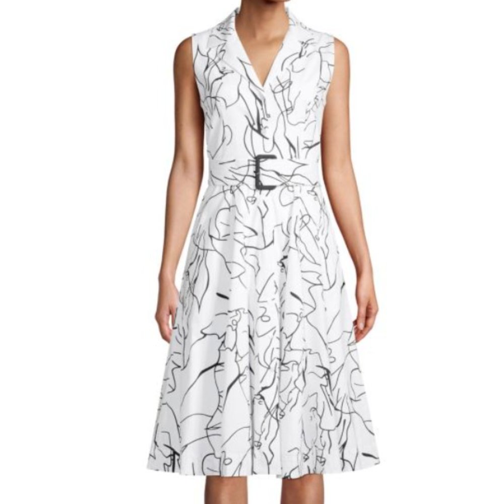 Abstract-Print Belted Shirtdress Size 14